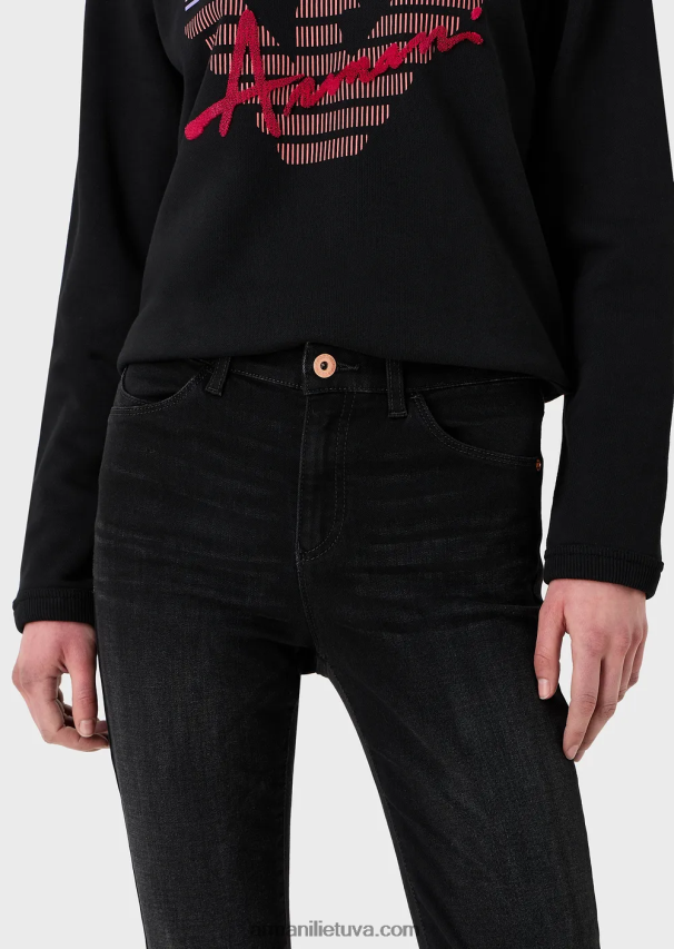 moterys juodas Armani j18 siauri džinsai aukštu juosmeniu iš elastingo tencel džinsinio audinio 02482X2756