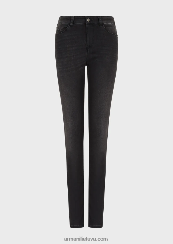 moterys juodas Armani j18 siauri, skalbti akmeniu patogūs džinsiniai džinsai aukštu juosmeniu 02482X2772