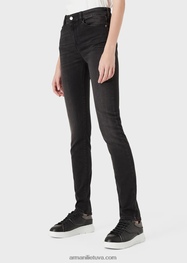 moterys juodas Armani j18 siauri, skalbti akmeniu patogūs džinsiniai džinsai aukštu juosmeniu 02482X2772