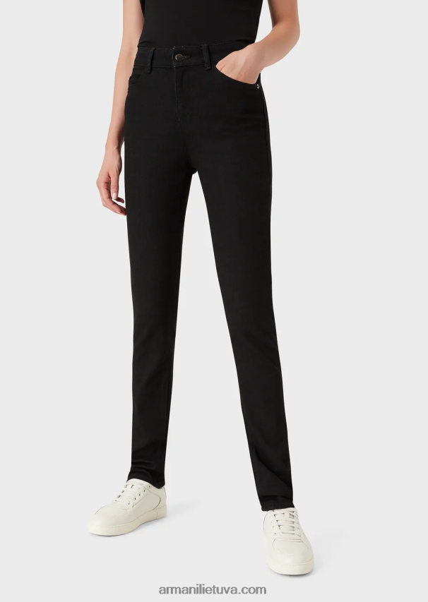 moterys juodas Armani j18 siauro prigludimo skalauti komfortiški džinsai aukštu juosmeniu 02482X2771