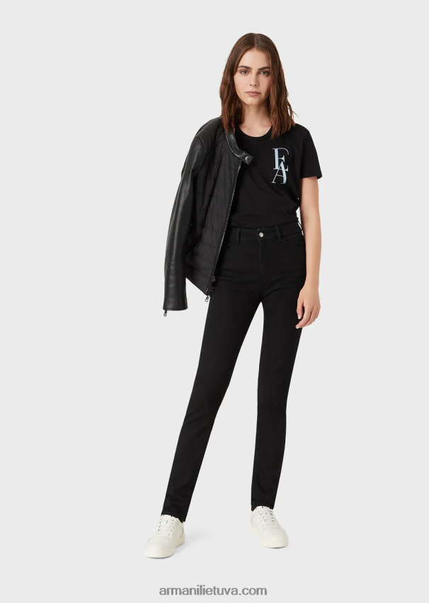 moterys juodas Armani j18 siauro prigludimo skalauti komfortiški džinsai aukštu juosmeniu 02482X2771
