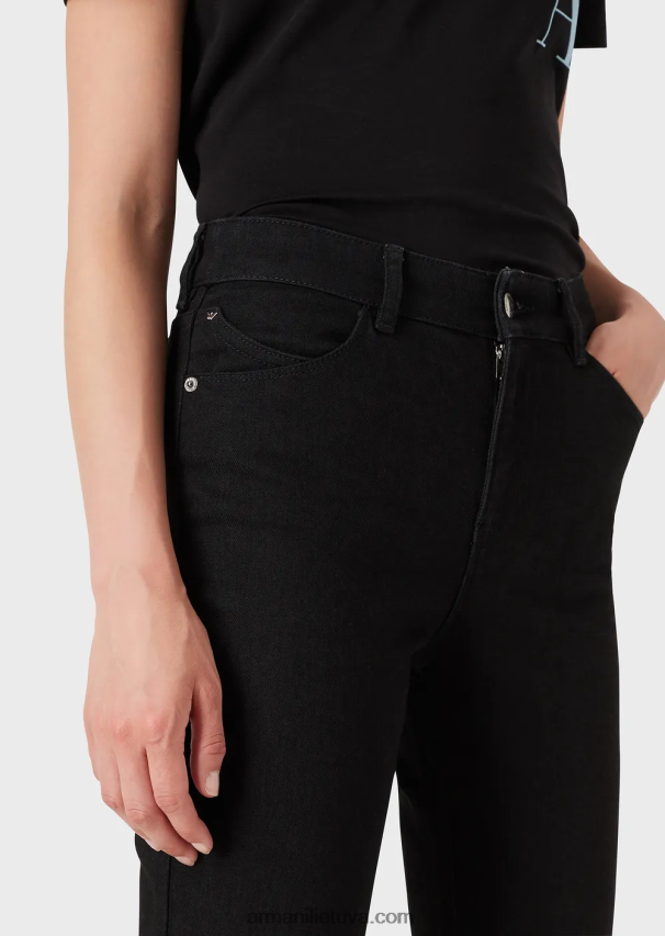 moterys juodas Armani j18 siauro prigludimo skalauti komfortiški džinsai aukštu juosmeniu 02482X2771