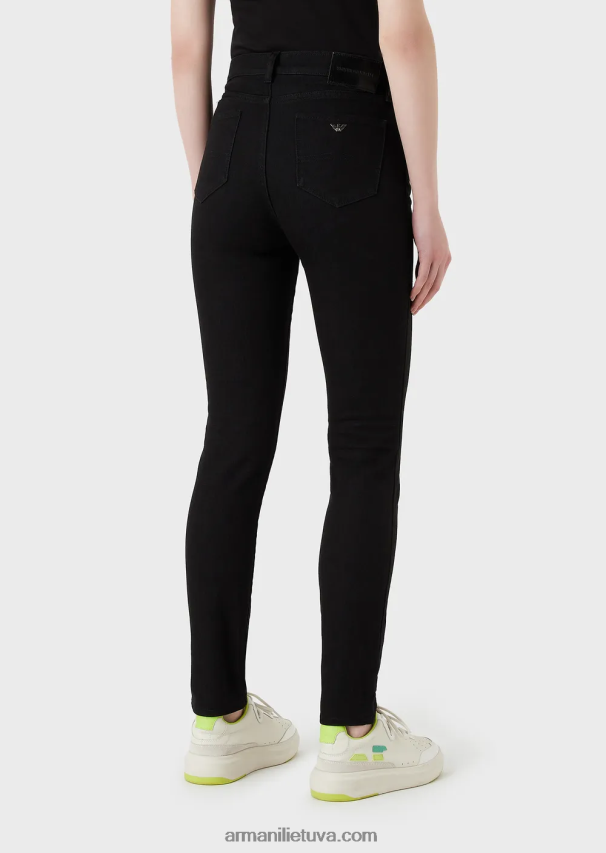 moterys juodas Armani j20 itin siauri džinsai aukštu liemeniu iš nusausinto komfortiško džinso 02482X2766