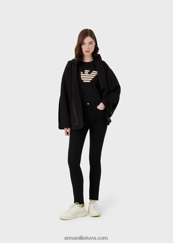 moterys juodas Armani j20 itin siauri džinsai aukštu liemeniu iš nusausinto komfortiško džinso 02482X2766