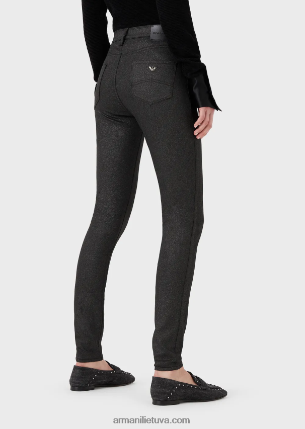 moterys juodas Armani j20 itin siauromis kojomis dengti tampri džinsai su blizgučiais aukštu juosmeniu 02482X2752