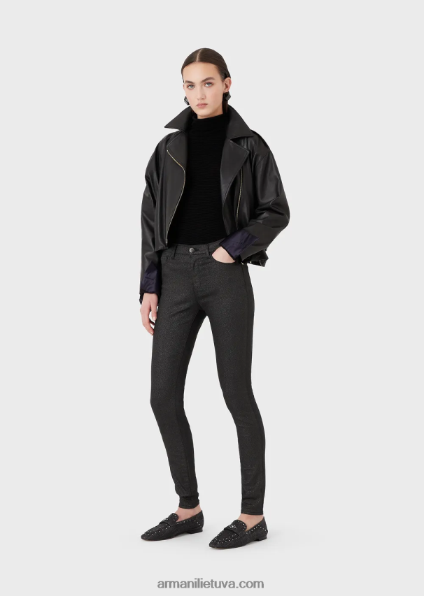 moterys juodas Armani j20 itin siauromis kojomis dengti tampri džinsai su blizgučiais aukštu juosmeniu 02482X2752