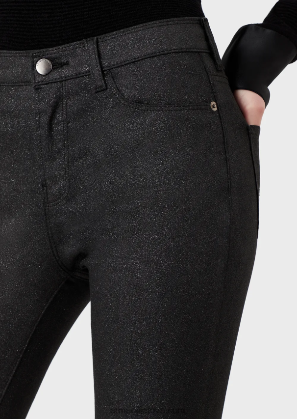 moterys juodas Armani j20 itin siauromis kojomis dengti tampri džinsai su blizgučiais aukštu juosmeniu 02482X2752