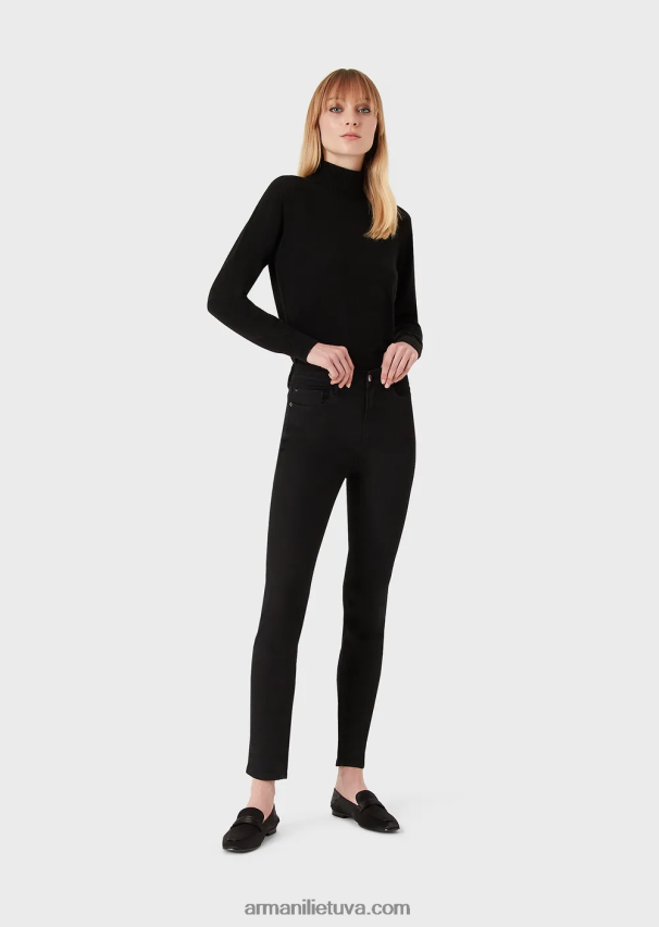 moterys juodas Armani j20 itin siauromis tempimo džinsais aukštu juosmeniu 02482X2767
