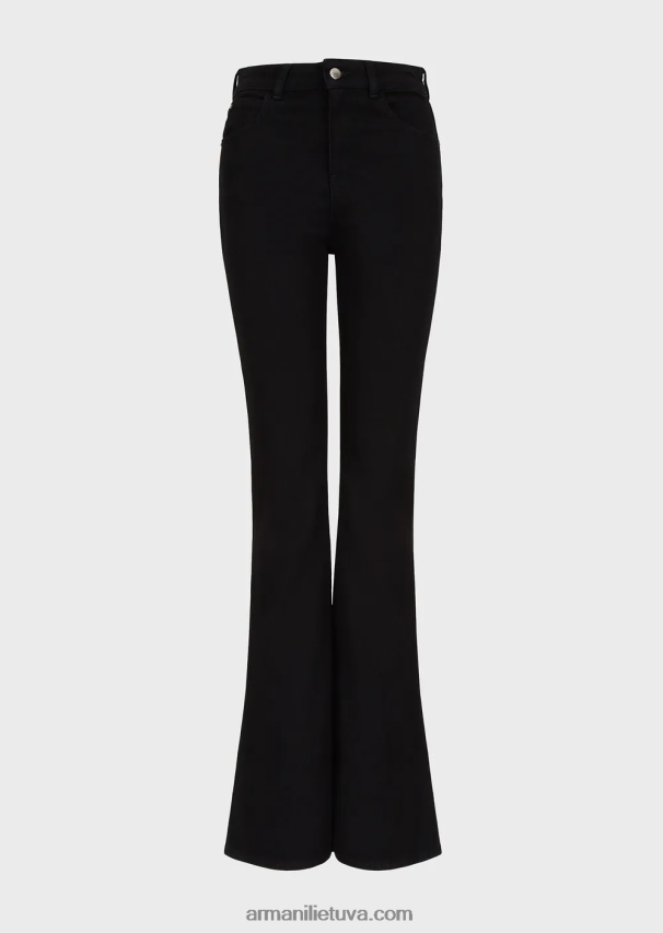 moterys juodas Armani j47 vidutinio aukšto juosmens platėjančios kojos išskalautos komforto džinsai 02482X2764