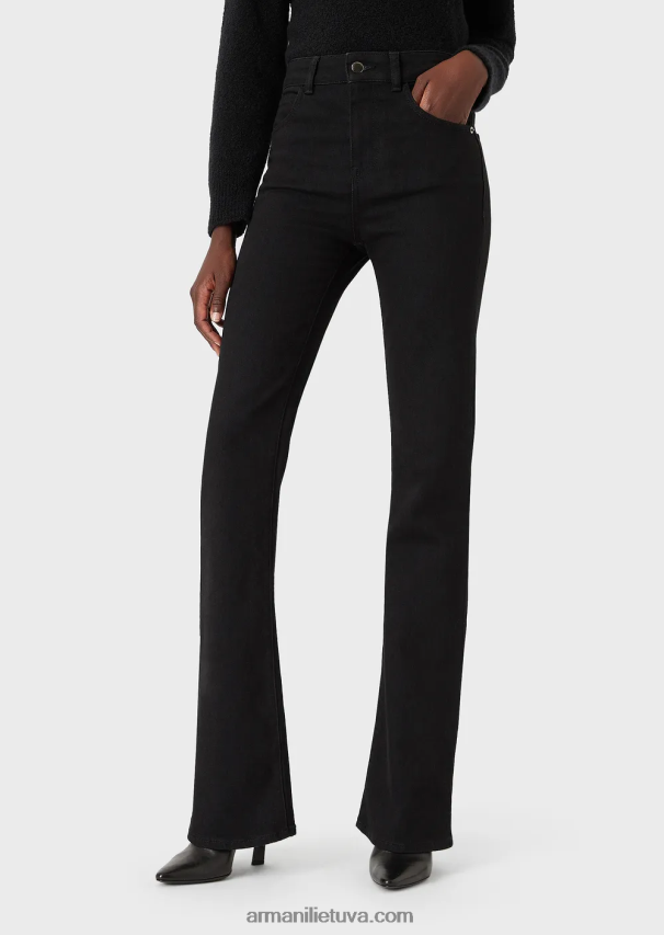 moterys juodas Armani j47 vidutinio aukšto juosmens platėjančios kojos išskalautos komforto džinsai 02482X2764