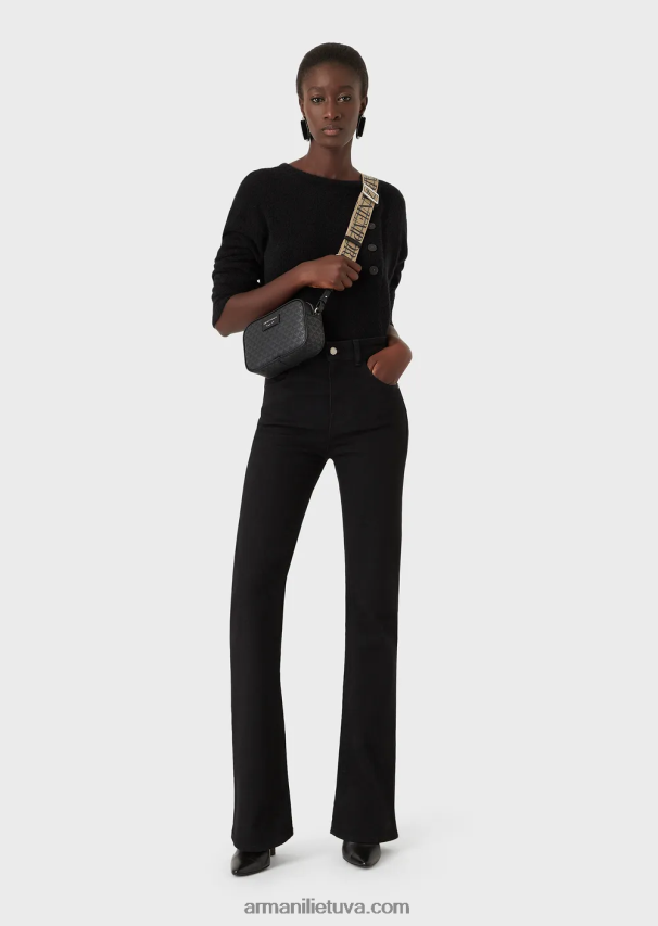 moterys juodas Armani j47 vidutinio aukšto juosmens platėjančios kojos išskalautos komforto džinsai 02482X2764