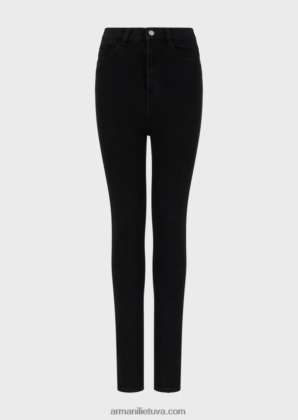 moterys juodas Armani j64 labai aukštu liemeniu itin siauromis kojomis pasižymintys džinsai iš nusausinto komfortiško džinso 02482X2777