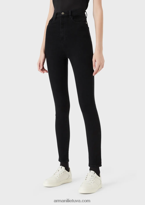 moterys juodas Armani j64 labai aukštu liemeniu itin siauromis kojomis pasižymintys džinsai iš nusausinto komfortiško džinso 02482X2777