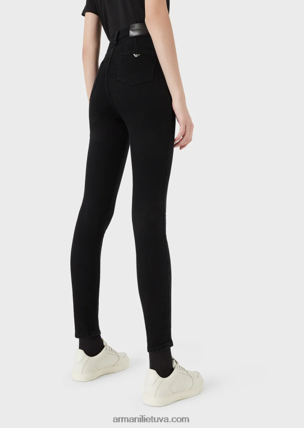 moterys juodas Armani j64 labai aukštu liemeniu itin siauromis kojomis pasižymintys džinsai iš nusausinto komfortiško džinso 02482X2777