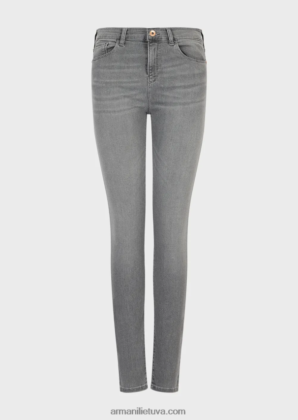 moterys pilka Armani j20 itin siauri džinsai aukštu juosmeniu iš tampraus tencel džinsinio audinio 02482X2751