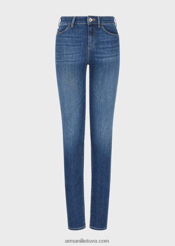 moterys tamsiai mėlyna Armani j18 siauri džinsai aukštu juosmeniu iš elastingo tencel džinsinio audinio 02482X2755