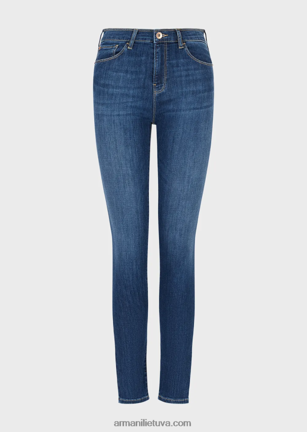 moterys tamsiai mėlyna Armani j20 itin siauri džinsai aukštu juosmeniu iš tampraus tencel džinsinio audinio 02482X2750