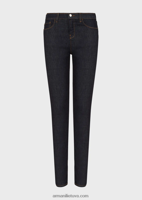 moterys tamsiai mėlyna Armani j20 itin siauri džinsai aukštu liemeniu iš merserizuoto komforto džinso 02482X2769
