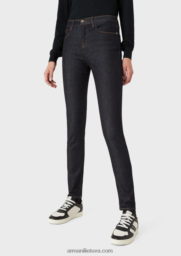 moterys tamsiai mėlyna Armani j20 itin siauri džinsai aukštu liemeniu iš merserizuoto komforto džinso 02482X2769