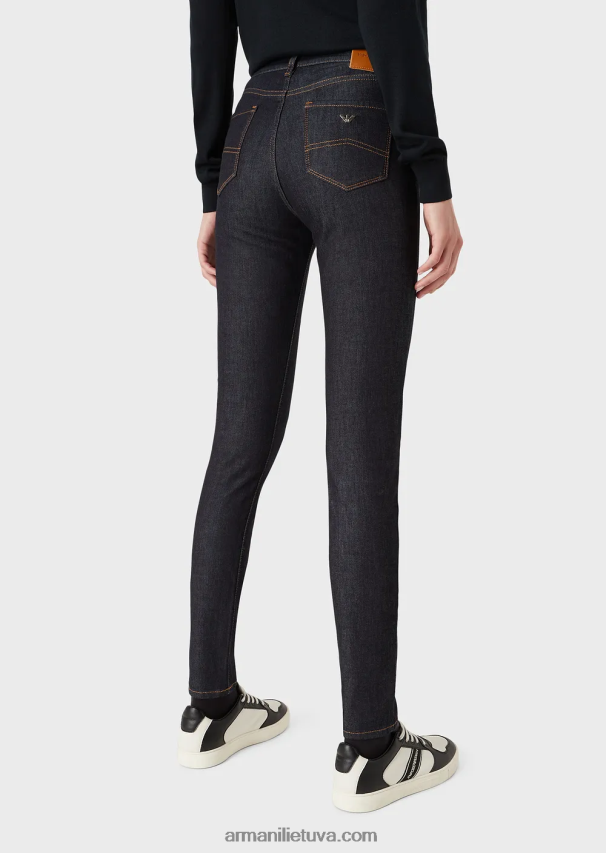 moterys tamsiai mėlyna Armani j20 itin siauri džinsai aukštu liemeniu iš merserizuoto komforto džinso 02482X2769