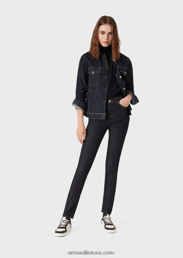 moterys tamsiai mėlyna Armani j20 itin siauri džinsai aukštu liemeniu iš merserizuoto komforto džinso 02482X2769