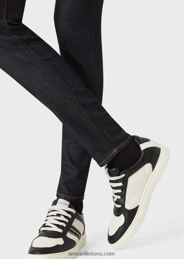 moterys tamsiai mėlyna Armani j20 itin siauri džinsai aukštu liemeniu iš merserizuoto komforto džinso 02482X2769