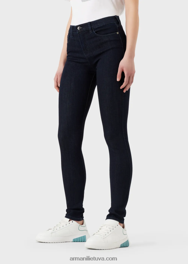 moterys tamsiai mėlyna Armani j20 itin siauromis liocelinio audinio džinsai aukštu juosmeniu 02482X2770