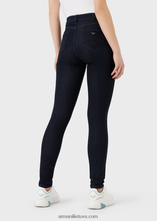 moterys tamsiai mėlyna Armani j20 itin siauromis liocelinio audinio džinsai aukštu juosmeniu 02482X2770