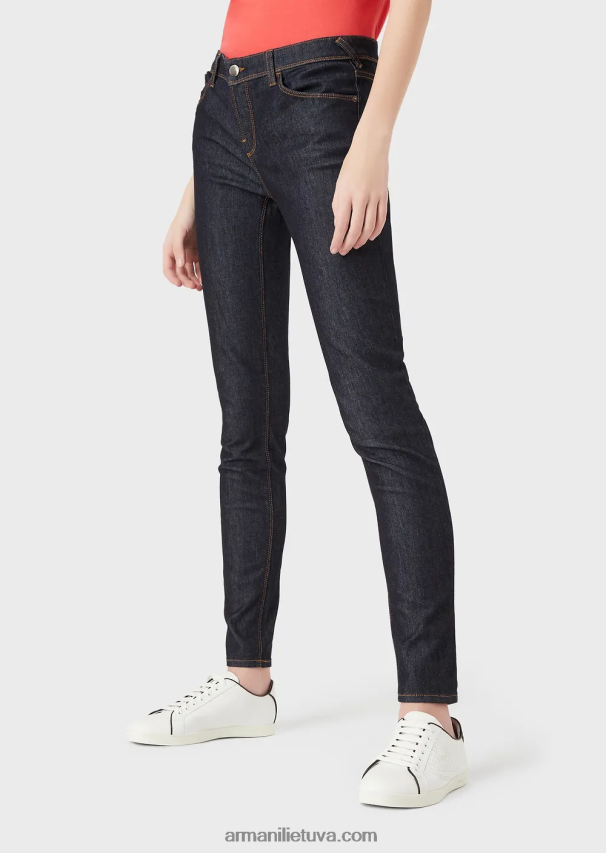 moterys tamsiai mėlyna Armani „j28“ vidutinio liemens itin siauri džinsai iš merserizuoto komforto džinso 02482X2776