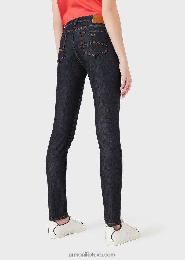 moterys tamsiai mėlyna Armani „j28“ vidutinio liemens itin siauri džinsai iš merserizuoto komforto džinso 02482X2776