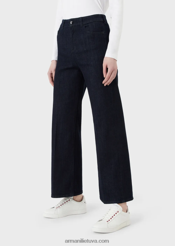 moterys tamsiai mėlyna Armani j33 džinsiniai džinsai vidutinio liemens plačiomis patrumpintomis kojomis 02482X2758