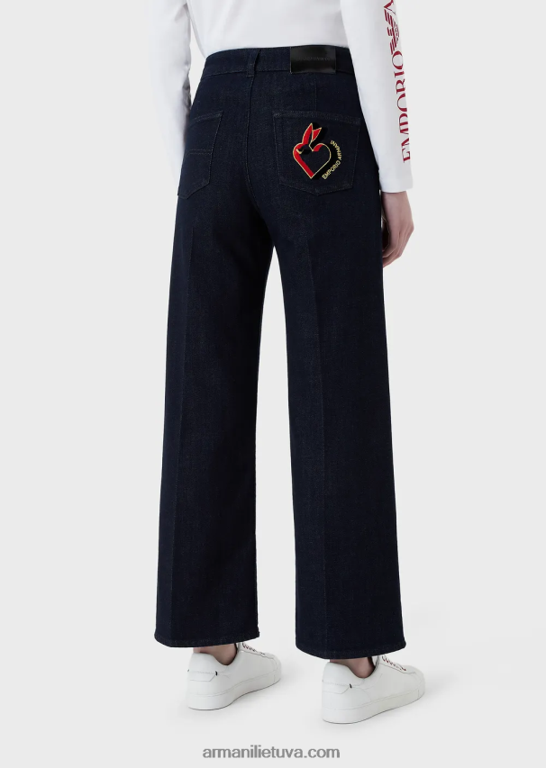 moterys tamsiai mėlyna Armani j33 džinsiniai džinsai vidutinio liemens plačiomis patrumpintomis kojomis 02482X2758