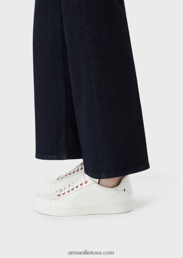 moterys tamsiai mėlyna Armani j33 džinsiniai džinsai vidutinio liemens plačiomis patrumpintomis kojomis 02482X2758