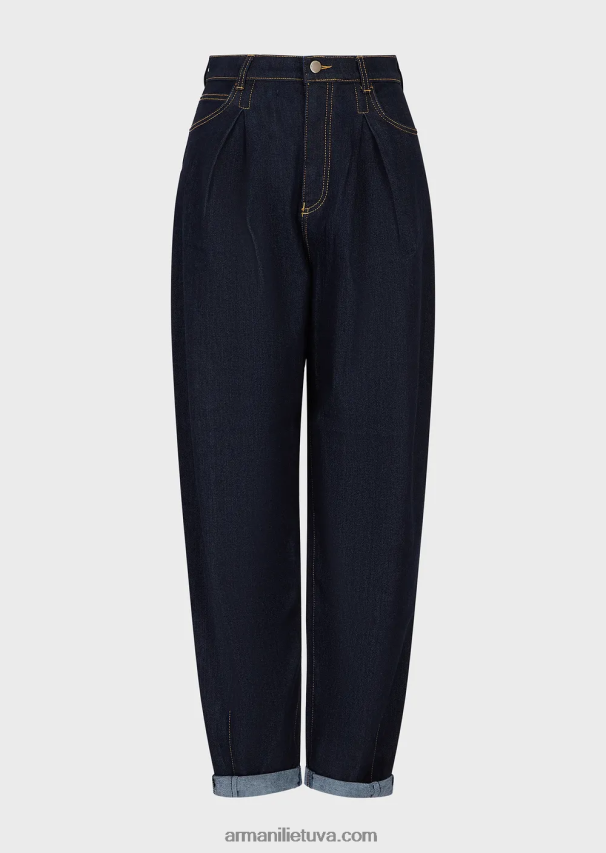 moterys tamsiai mėlyna Armani j97 džinsai su godet klostėmis iš minkšto komforto džinsinio audinio 02482X2759