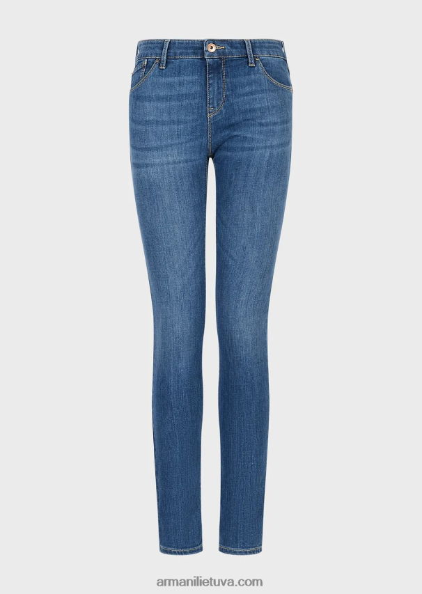 moterys vidutinio mėlynumo Armani J23 vidutinio aukščio itin siauri džinsai iš elastingo tencel džinsinio audinio 02482X2748