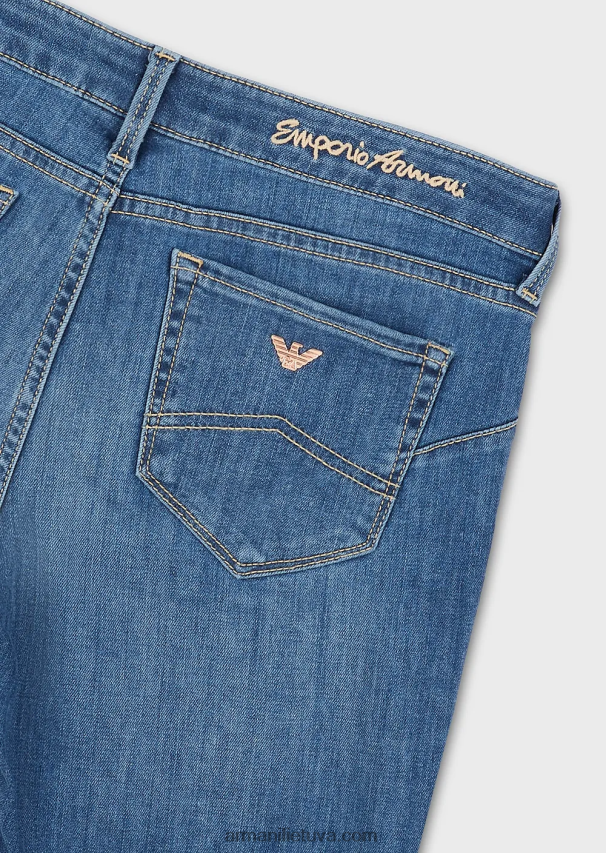 moterys vidutinio mėlynumo Armani J23 vidutinio aukščio itin siauri džinsai iš elastingo tencel džinsinio audinio 02482X2748