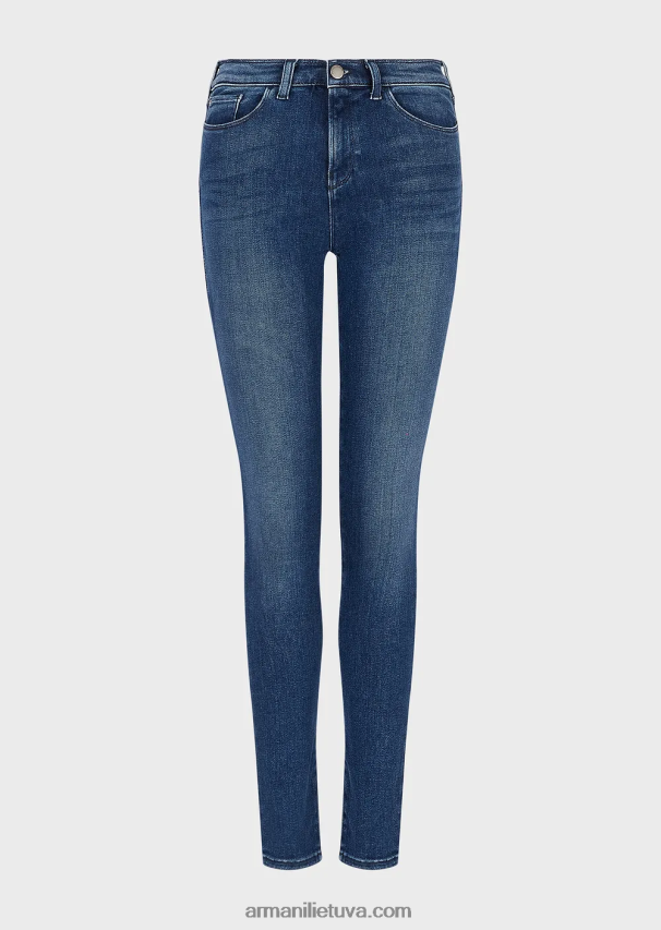 moterys vidutinio mėlynumo Armani j20 itin ploni, skalbti akmenimis ekologiški komfortiški džinsai aukštu juosmeniu 02482X2749