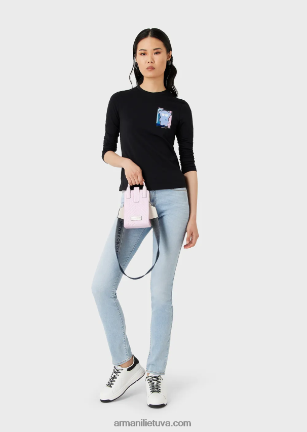 moterys šviesiai mėlynas Armani j18 paaukštintu liemeniu siauromis kojomis išblukę komfortiški džinsiniai džinsai 02482X2754