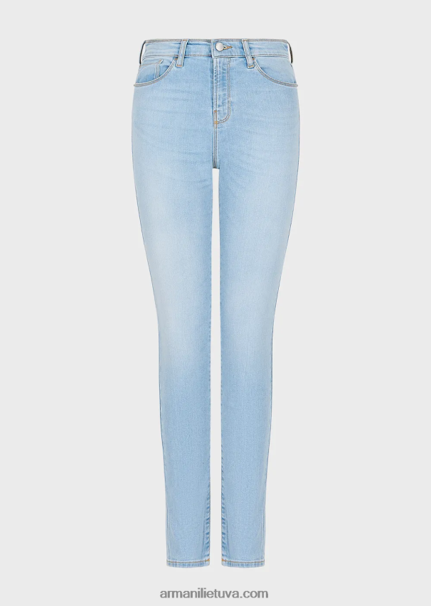 moterys šviesiai mėlynas Armani j20 itin siauromis kojomis išblukę patogūs džinsiniai džinsai aukštu liemeniu 02482X2747
