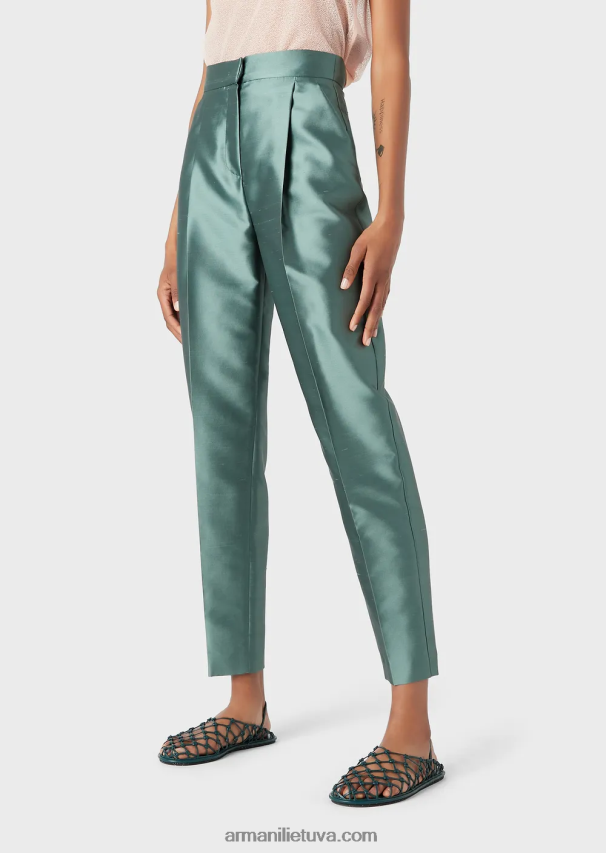 moterysArmani 7/8 kelnės aukštu juosmeniu su raukšlėmis, derintos Šantungo ir šilko 02482X318