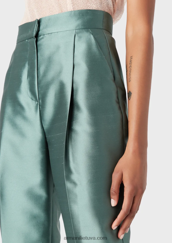 moterysArmani 7/8 kelnės aukštu juosmeniu su raukšlėmis, derintos Šantungo ir šilko 02482X318
