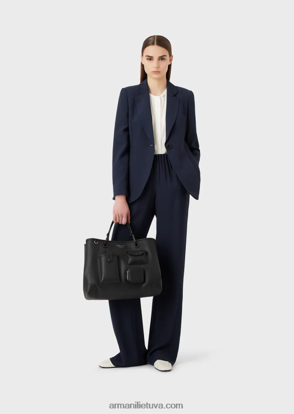 moterysArmani froisse viskozinės kelnės su įtemptu juosmeniu 02482X310