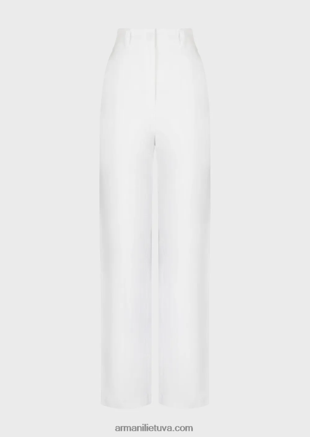 moterys baltas Armani 7/8 kelnės aukštu juosmeniu iš shantung efekto lino mišinio 02482X317