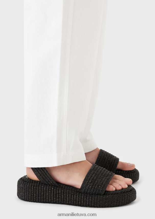 moterys baltas Armani 7/8 kelnės aukštu juosmeniu iš shantung efekto lino mišinio 02482X317