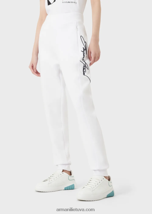 moterys baltas Armani bėgikai su įspaustu firminio logotipo siuvinėjimu 02482X281