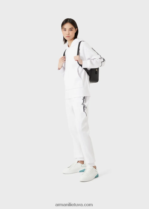 moterys baltas Armani bėgikai su įspaustu firminio logotipo siuvinėjimu 02482X281