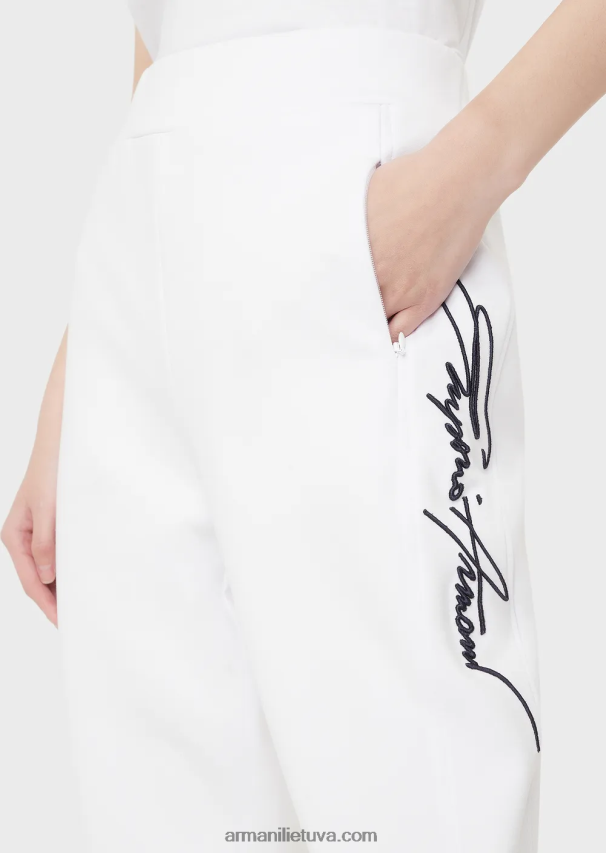 moterys baltas Armani bėgikai su įspaustu firminio logotipo siuvinėjimu 02482X281