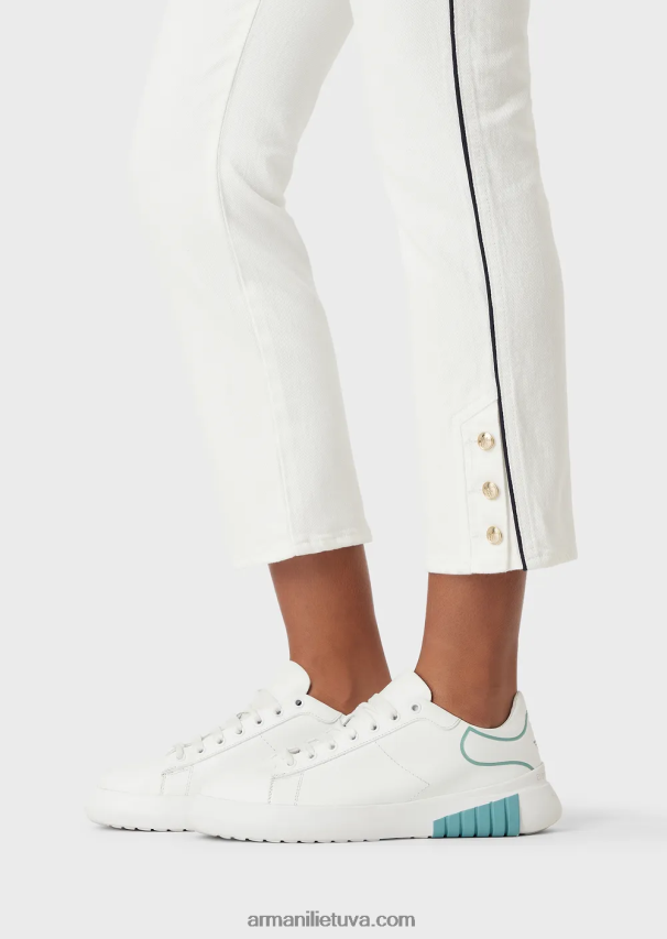 moterys baltas Armani j1a vidutinio juosmens tiesios kojos buliaus audinio džinsai su vamzdeliais 02482X416