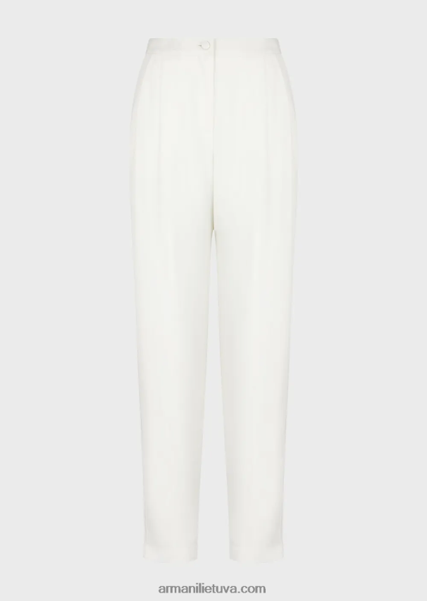 moterys baltas Armani kelnės su smiginiu ir vamzdeliais iš granito audinio 02482X256