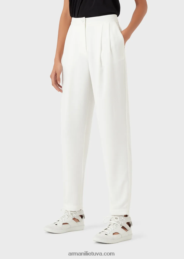 moterys baltas Armani kelnės su smiginiu ir vamzdeliais iš granito audinio 02482X256
